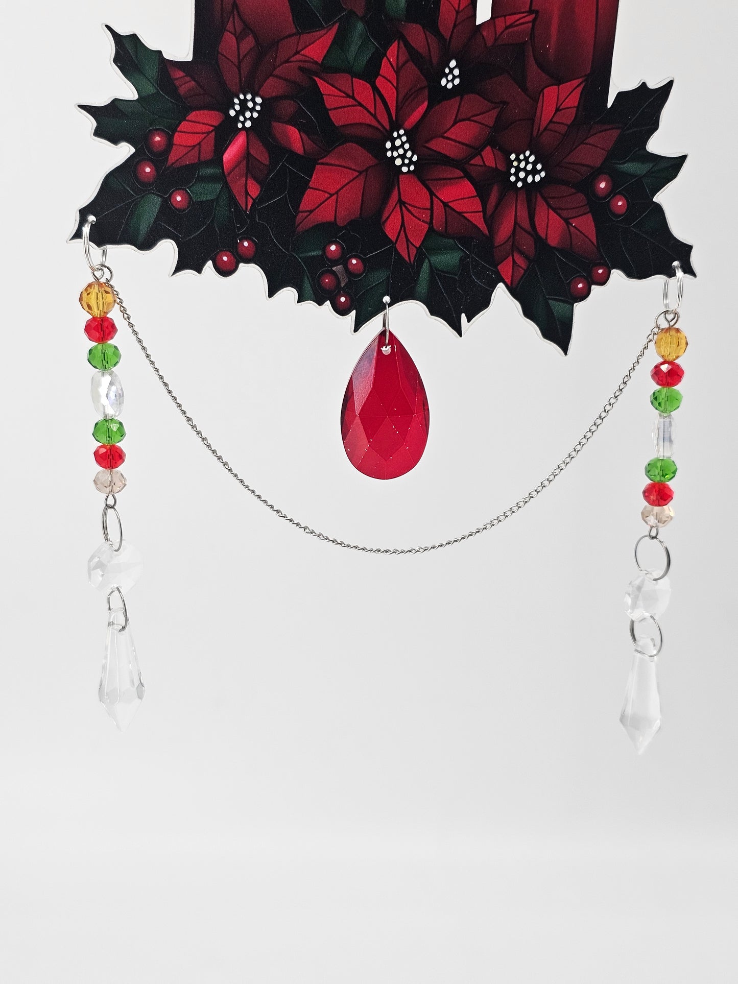 Red Candle & Holly Berry Wreath Suncatcher