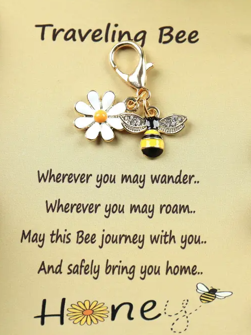 Traveling Bee & Daisy Flower Keychain Charm