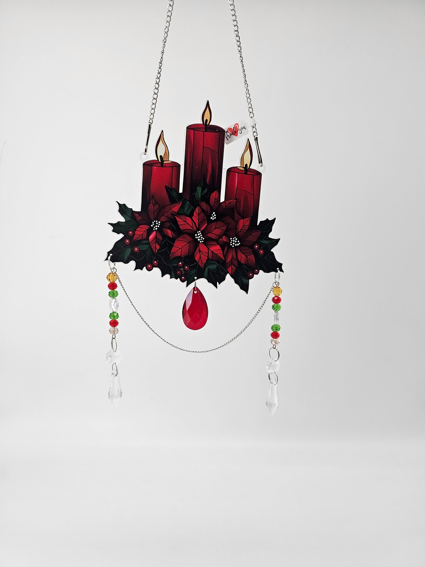 Red Candle & Holly Berry Wreath Suncatcher