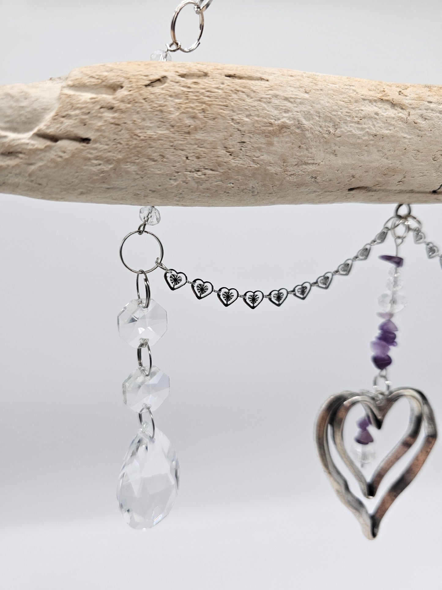 Silver Hearted Driftwood Suncatcher