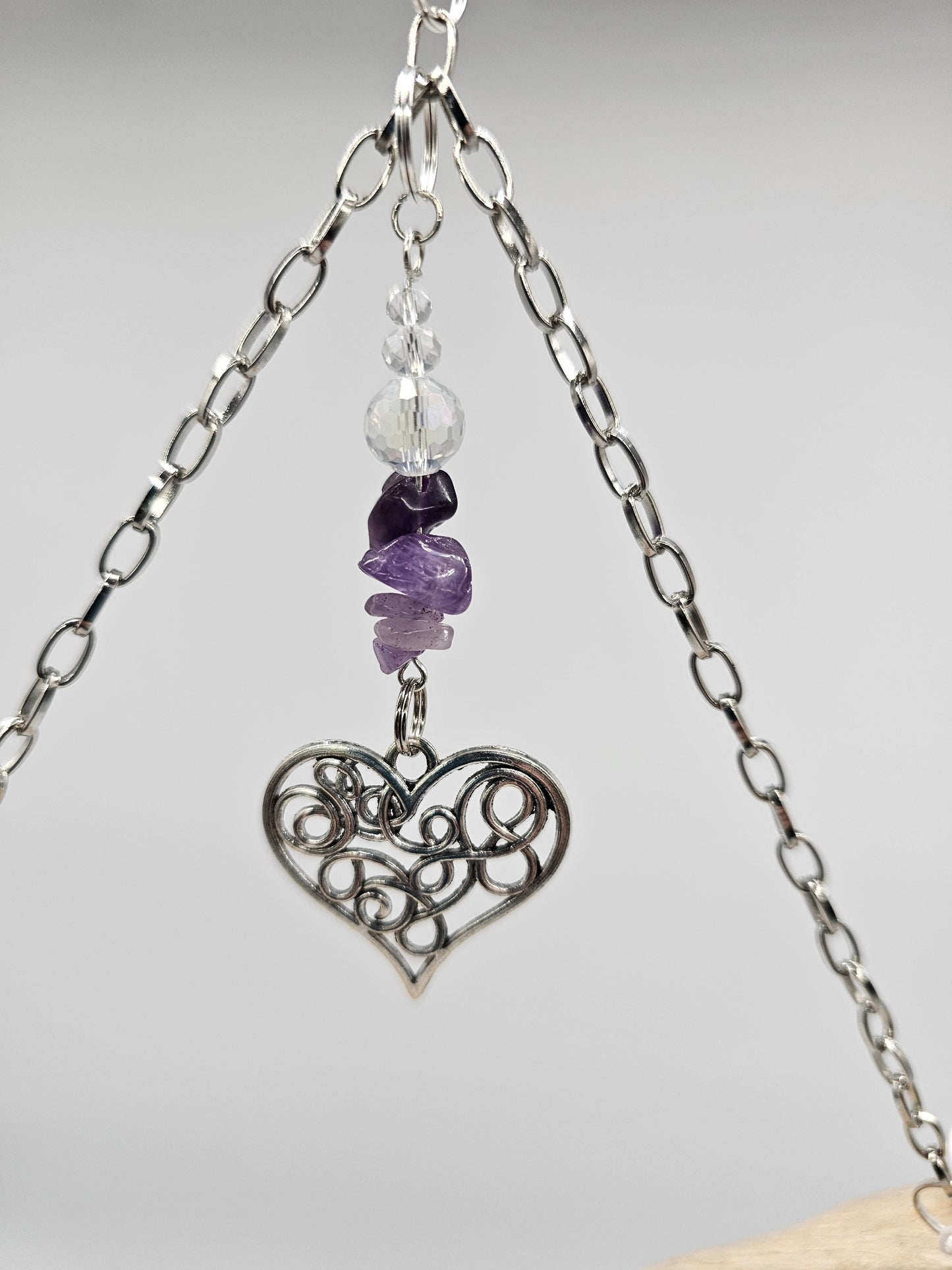 Silver Hearted Driftwood Suncatcher
