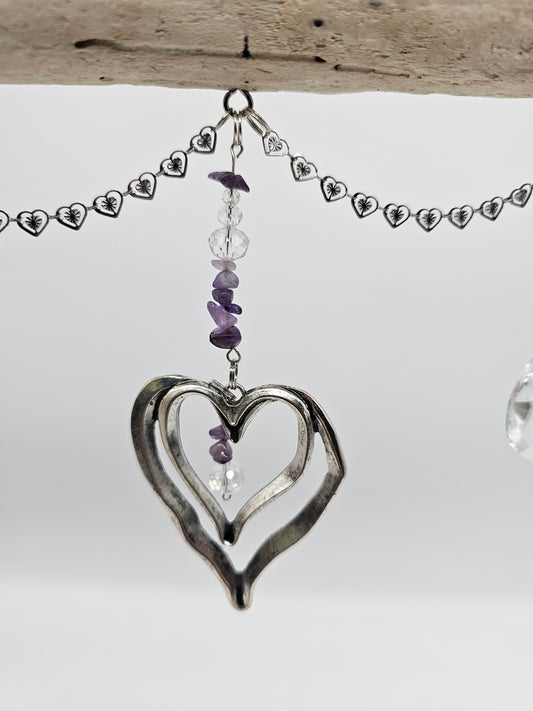 Silver Hearted Driftwood Suncatcher
