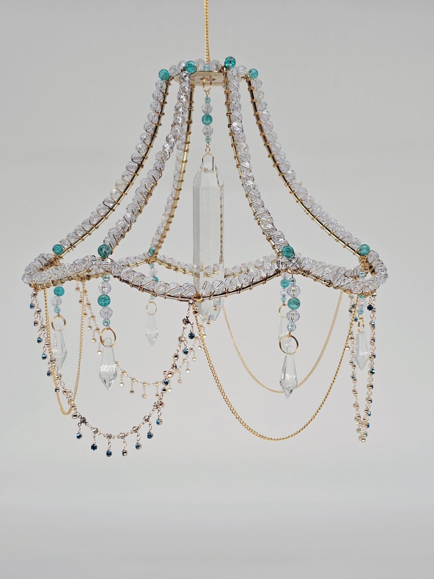 Turquoise and Clear Beaded Lampshade