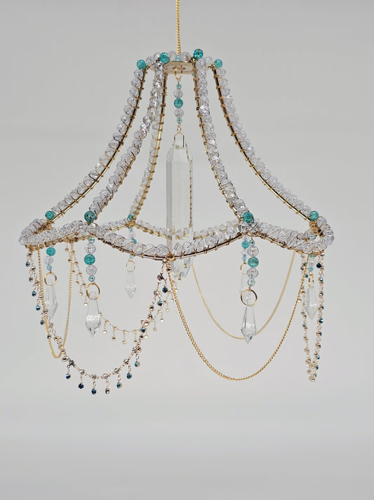 Turquoise and Clear Beaded Lampshade