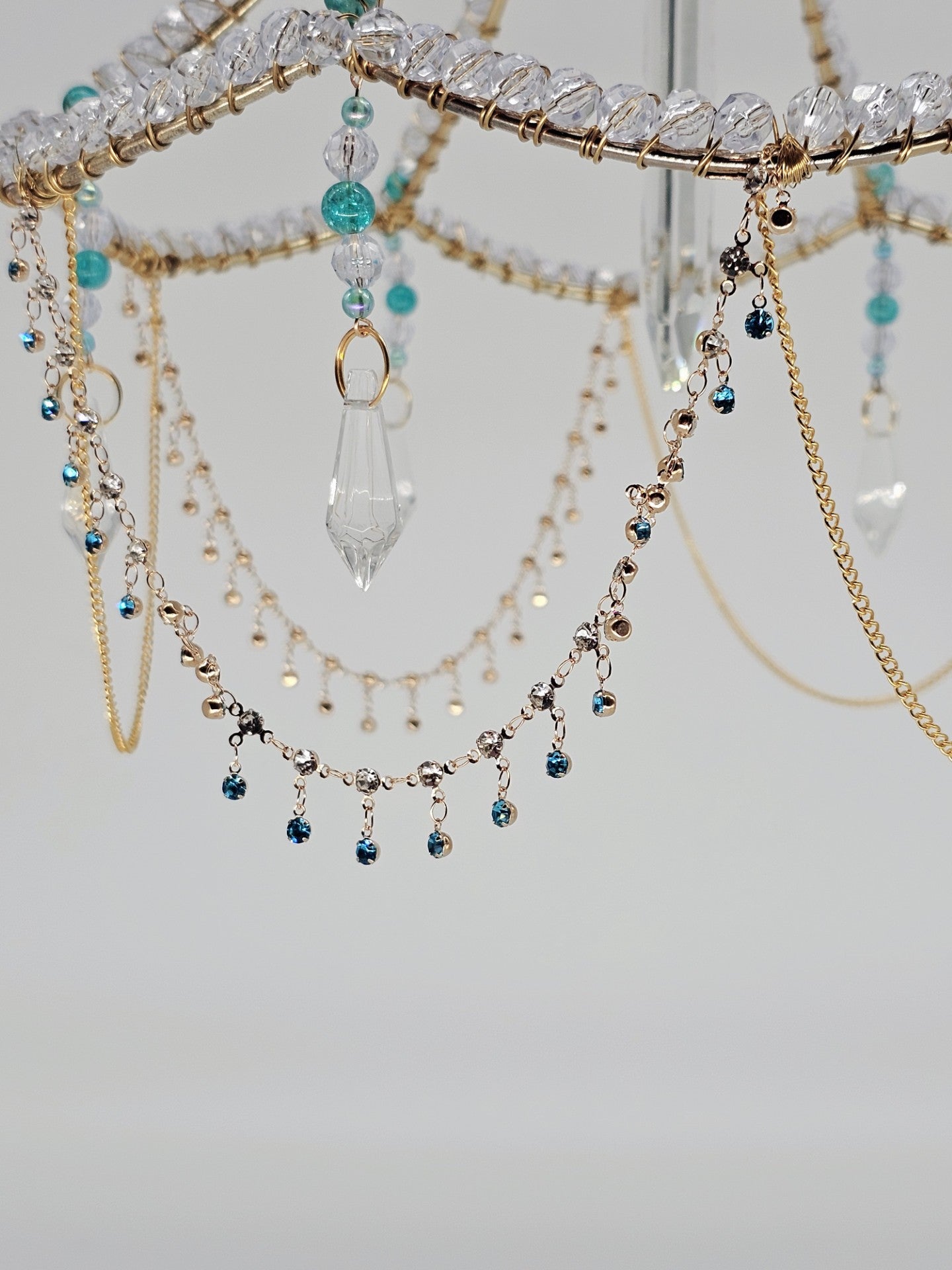 Turquoise and Clear Beaded Lampshade